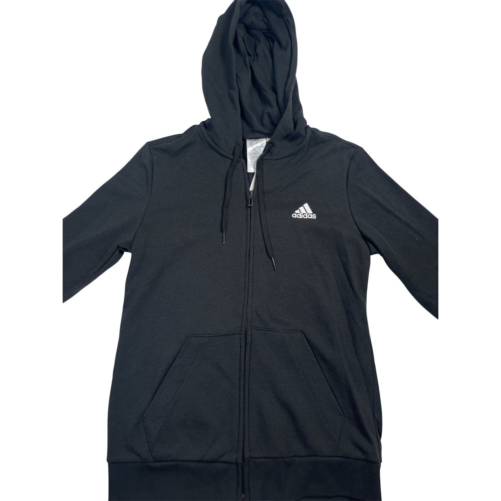Adidas Linear French Terry Full Zip Hoodie Women's Small Black Ribbed Hem NWT